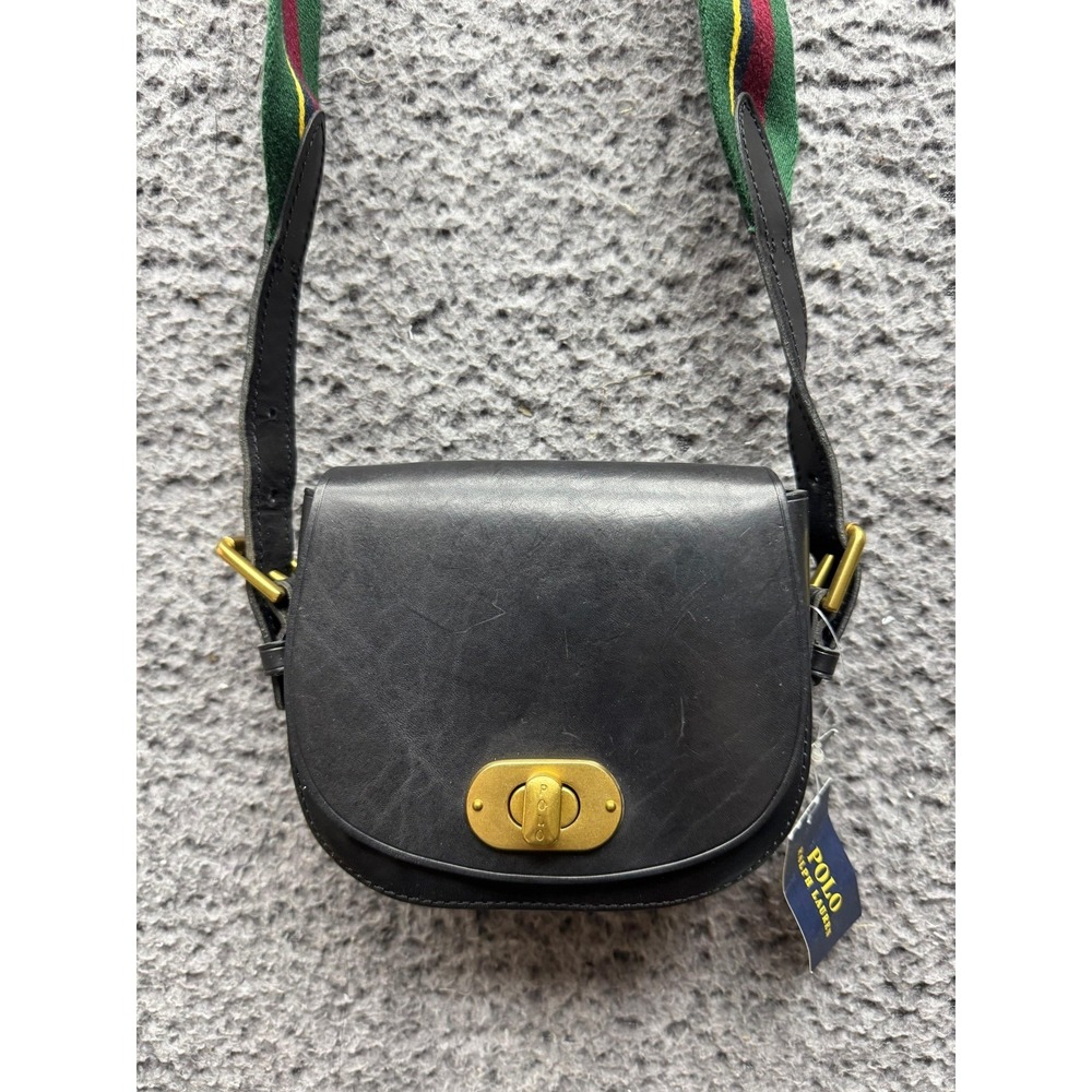 NWD Polo Ralph Lauren Leather Turn Lock Flap Crossbody Bag Black One Size